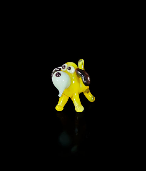 Yellow Dog Figurine, Mini Glass Murano Quality Lampworking Glass Figurine, Hand Made In Ukraine, A Great Addition To Your Collection