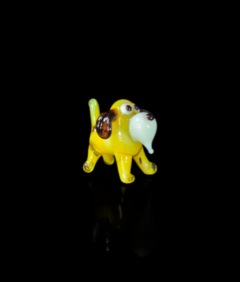 Yellow Dog Figurine, Mini Glass Murano Quality Lampworking Glass Figurine, Hand Made In Ukraine, A Great Addition To Your Collection