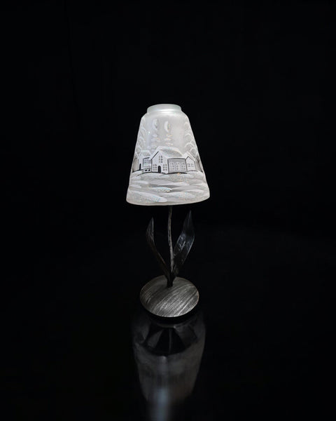 Frosted Glass Lamp Candle Holder, Hand Crafted in Ukraine, White Cabin Winter Wonderland, Wonderful Year Round