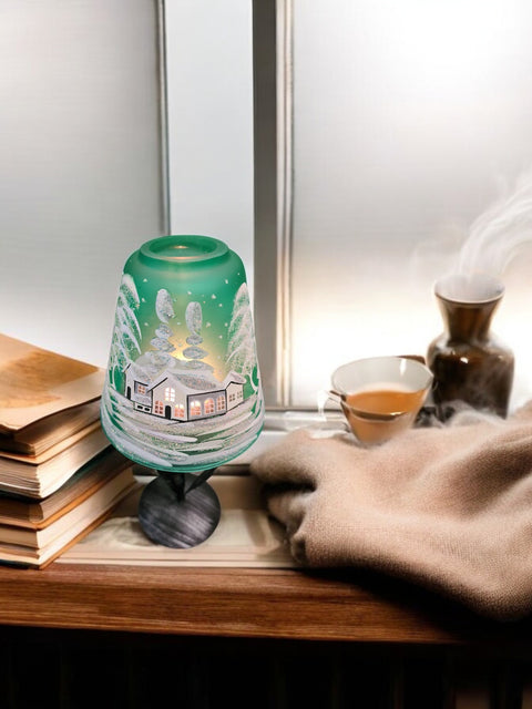 Green Glass Lamp Candle Holder - White Cabins