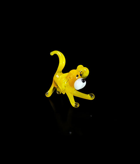 Yellow Dog Figurine, Mini Glass Murano Quality Lampworking Glass Figurine, Hand Made In Ukraine, A Great Addition To Your Collection