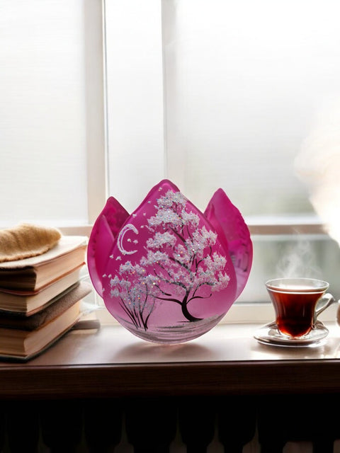 Pink Lotus Glass Candle Holder