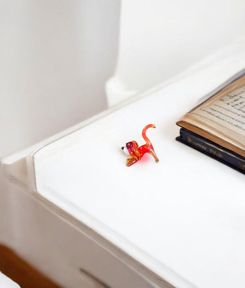 Red Dog Figurine, Mini Glass Murano Quality Lampworking Glass Figurine, Hand Made In Ukraine, A Great Addition To Your Collection