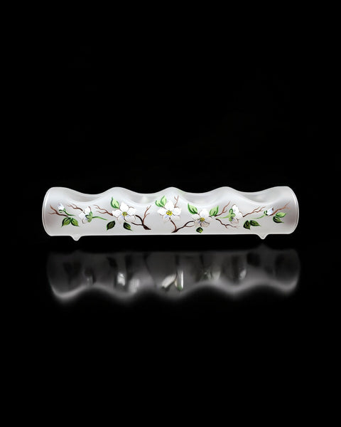 Frosted Glass Quad Candle Holder, Hand Crafted in Ukraine, Dogwood Flower Design, Wonderful Year Round