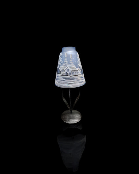 Light Blue Glass Lamp Candle Holder - White Cabins