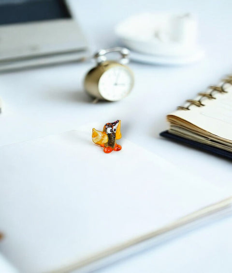 Amber/Ivory Owl Figurine, Mini Glass Murano Quality Lampworking Glass Figurine, Hand Made In Ukraine, A Great Addition To Your Collection