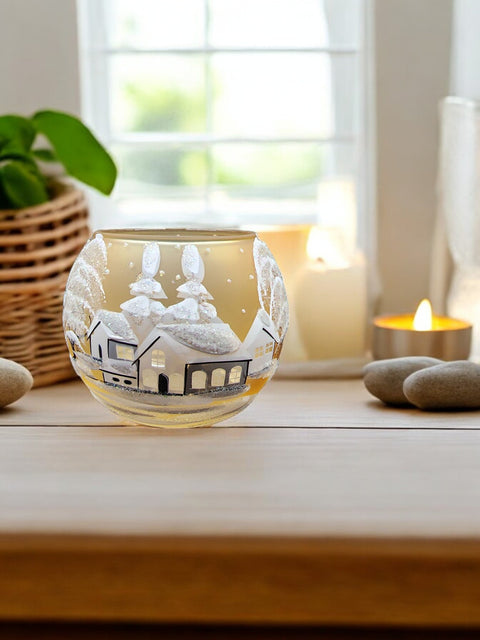 Yellow Glass Candle Holder - White Cabins - Multiple Sizes