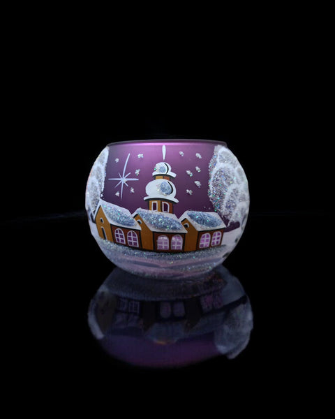 Medium Purple Glass Candle Holder, Hand Crafted in Ukraine, Brown Cathedral Winter Wonderland, Wonderful Year Round