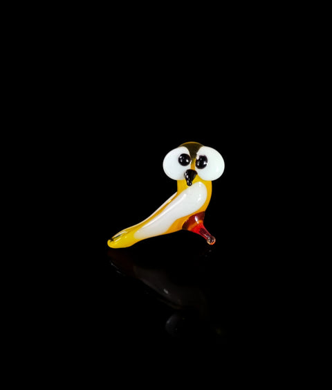Yellow Owl Figurine, Mini Glass Murano Quality Lampworking Glass Figurine, Hand Made In Ukraine, A Great Addition To Your Collection