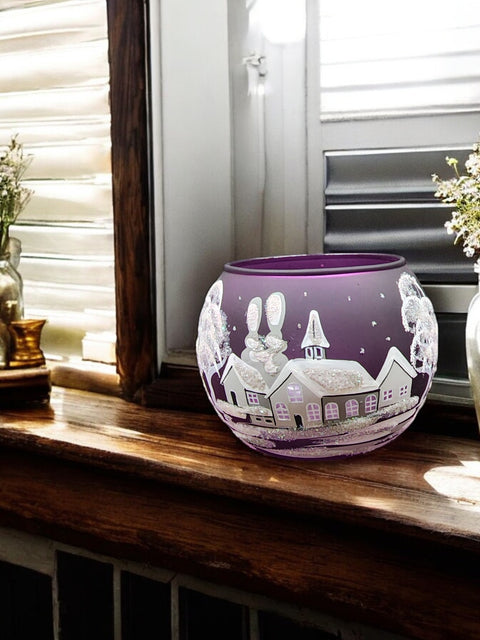 Purple Glass Candle Holder - White Cabins - Multiple Sizes