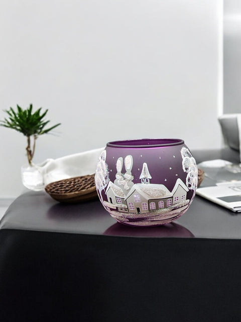 Purple Glass Candle Holder - White Cabins - Multiple Sizes