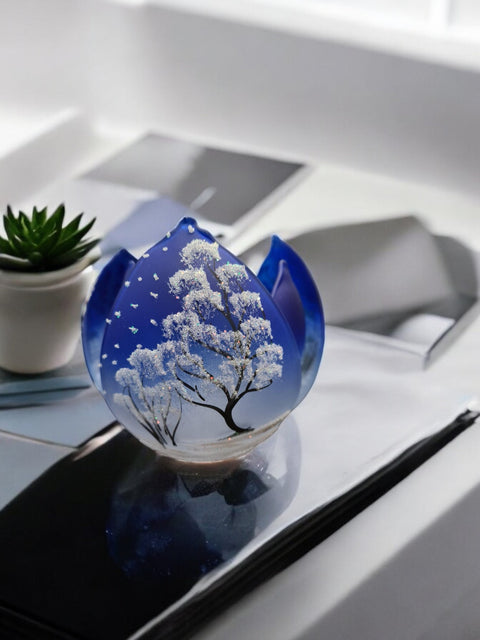 Blue Lotus Glass Candle Holder