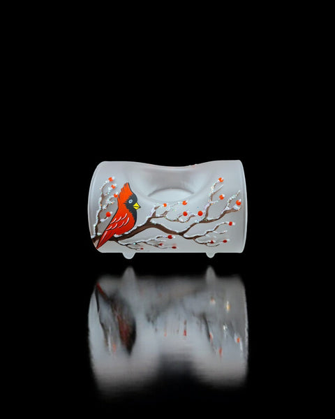 Frosted Glass Single Candle Holder  - Red Cardinal