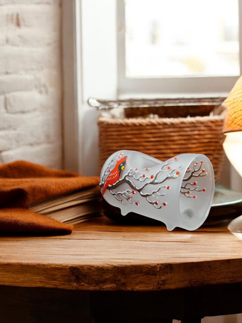 Frosted Glass Single Candle Holder - Red Cardinal