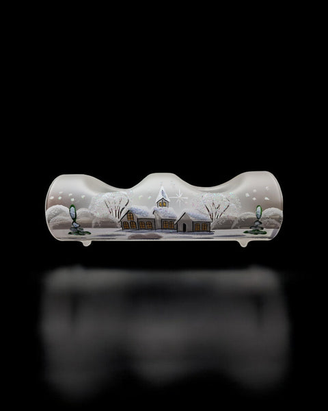 Frosted Glass Double Candle Holder, Hand Crafted in Ukraine, White Church Winter Wonderland, Wonderful Year Round