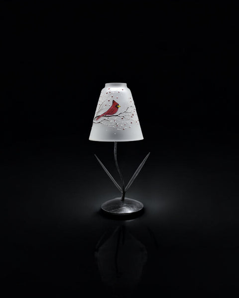 Frosted Glass Lamp Candle Holder  - Red Cardinal