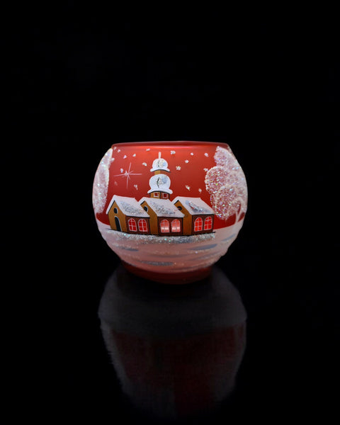 Medium Red Glass Candle Holder, Hand Crafted in Ukraine, Brown Cathedral Winter Wonderland, Wonderful Year Round