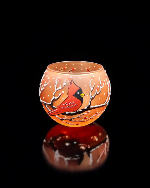 Small Orange Glass Candle Holder, Hand Crafted in Ukraine, Cardinal, Wonderful Year Round