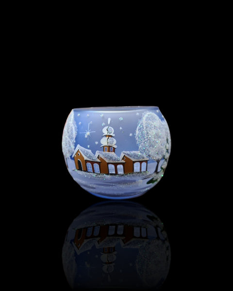 Small Light Blue Glass Candle Holder, Hand Crafted in Ukraine, Brown Cathedral Winter Wonderland, Wonderful Year Round