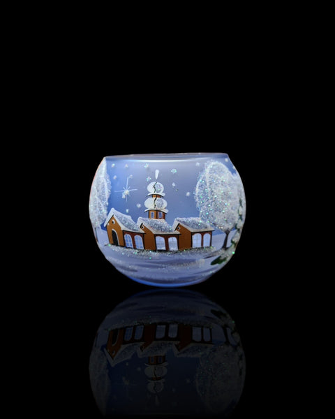 Light Blue Glass Candle Holder - White Cabins