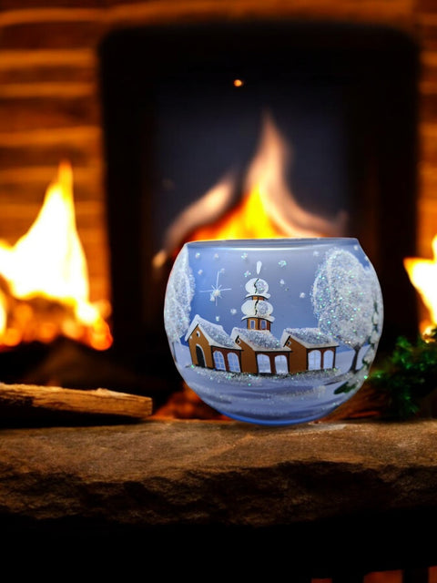 Light Blue Glass Candle Holder - White Cabins