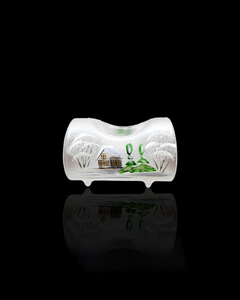 Frosted Glass Single Candle Holder, Hand Crafted in Ukraine, White Cabin Winter Wonderland, Wonderful Year Round