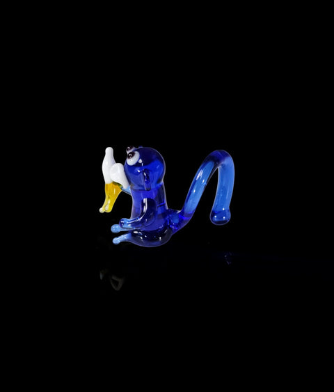 Blue Monkey W Banana Figurine, Mini Glass Murano Quality Lampworking Glass Figurine, Hand Made In Ukraine, A Great Addition To Your Collection