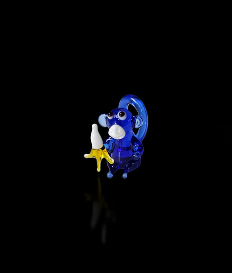 Blue Monkey W Banana Figurine, Mini Glass Murano Quality Lampworking Glass Figurine, Hand Made In Ukraine, A Great Addition To Your Collection