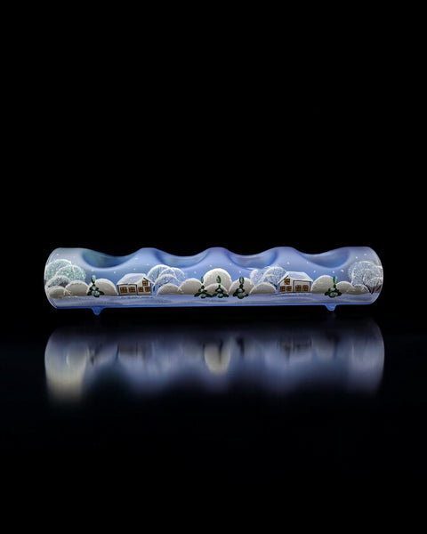 Light Blue Glass Quad Candle Holder, Hand Crafted in Ukraine, White Church Winter Wonderland, Wonderful Year Round