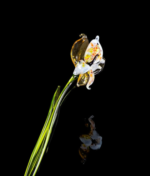 Amber Glass Orchid, Handcrafted Glass Flower, Hand Made In Ukraine Using Murano Quality Glass, Great Gift For Flower Lovers, 6 Inch Orchid