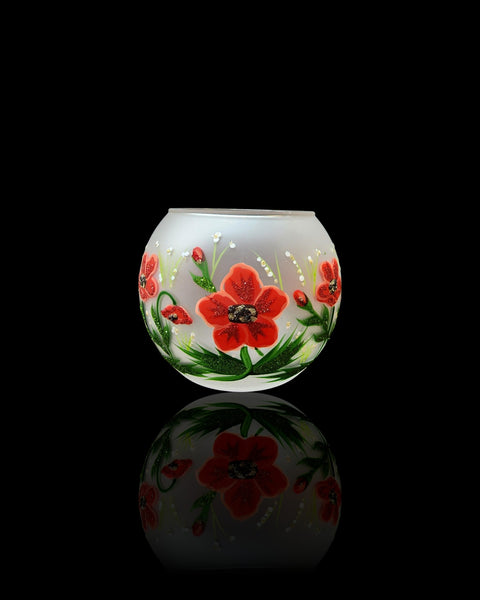 Frosted Poppy Flower Glass Candle Holder  - Multiple Sizes