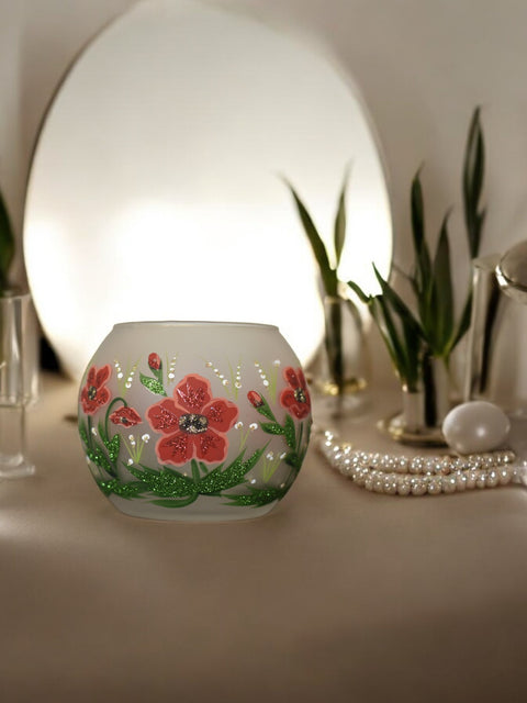 Frosted Poppy Flower Glass Candle Holder  - Multiple Sizes