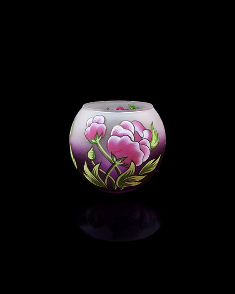 Medium Purple Glass Candle Holder, Hand Crafted in Ukraine, Peony Flower Design, Wonderful Year Round