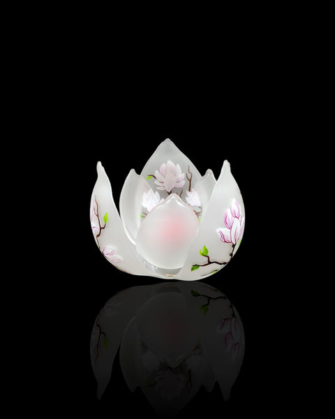 Frosted Glass Lotus Blossom Candle Holder  - Magnolia Flower