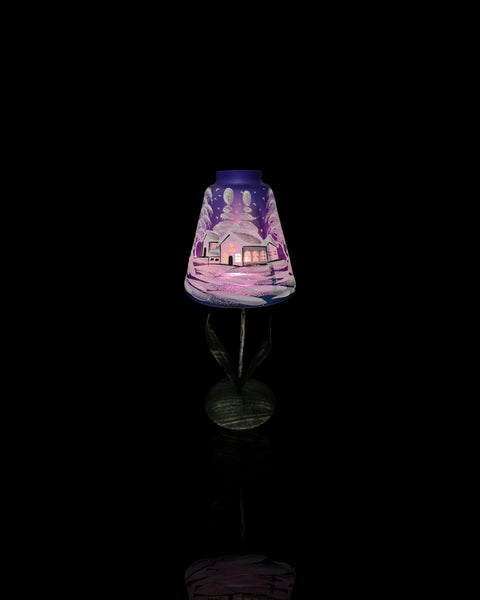 Blue Glass Lamp Candle Holder, Hand Crafted in Ukraine, White Cabin Winter Wonderland, Wonderful Year Round