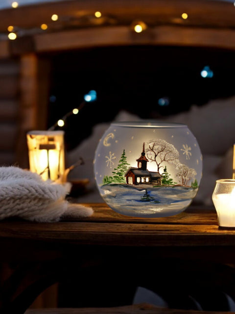 Large Light Blue Glass Candle Holder, Hand Crafted in Ukraine, Love Owls Design, Wonderful Year Round