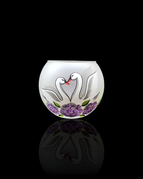 Medium Frosted Glass Candle Holder, Hand Crafted in Ukraine, Swan Design, Wonderful Year Round