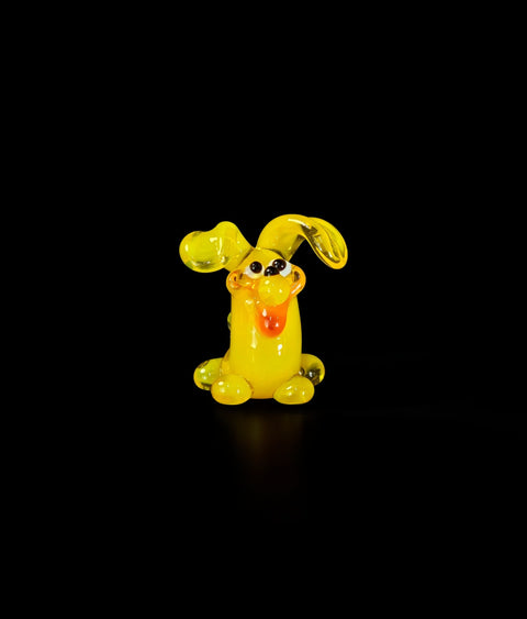 Yellow Puppy Figurine, Mini Glass Murano Quality Lampworking Glass Figurine, Hand Made In Ukraine, A Great Addition To Your Collection