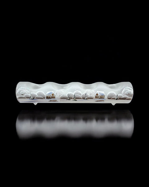 Frosted Glass Quad Candle Holder, Hand Crafted in Ukraine, White Church Winter Wonderland, Wonderful Year Round