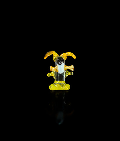 Yellow Dog W Bone Figurine, Mini Glass Murano Quality Lampworking Glass Figurine, Hand Made In Ukraine, A Great Addition To Your Collection