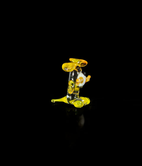 Yellow Dog W Bone Figurine, Mini Glass Murano Quality Lampworking Glass Figurine, Hand Made In Ukraine, A Great Addition To Your Collection