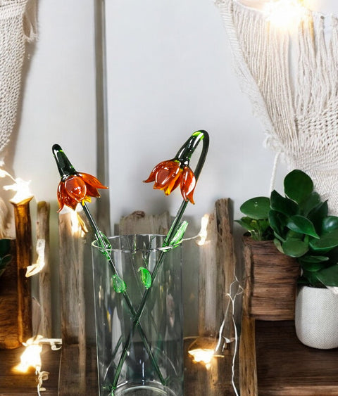 Orange Glass Lily, Handcrafted Glass Flower, Hand Made In Ukraine Using Murano Quality Glass, Great Gift For Flower Lovers, 12 Inch Lily