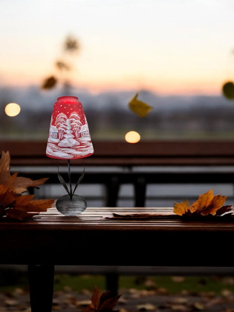 Red Glass Lamp Candle Holder  - White Cabins