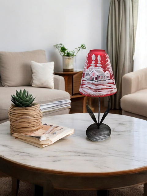 Red Glass Lamp Candle Holder - White Cabins