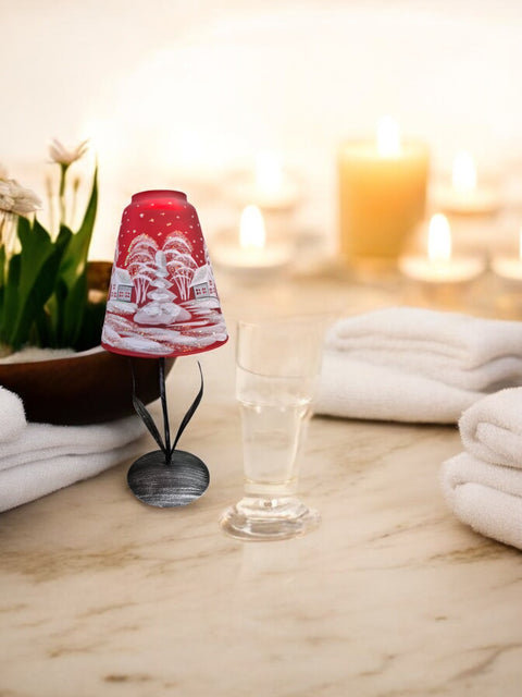 Red Glass Lamp Candle Holder - White Cabins