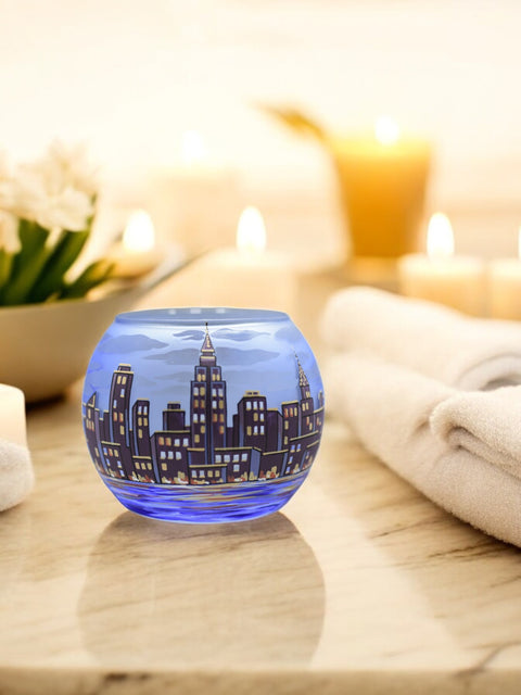 Light Blue Candle Holder  - NYC Skyline