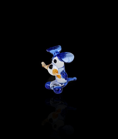 Blue Dog W Bone Figurine, Mini Glass Murano Quality Lampworking Glass Figurine, Hand Made In Ukraine, A Great Addition To Your Collection