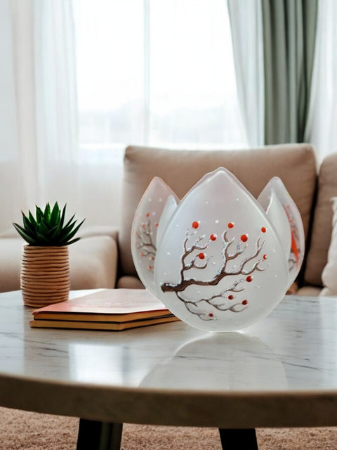 Frosted Glass Lotus Blossom Candle Holder - Red Cardinal