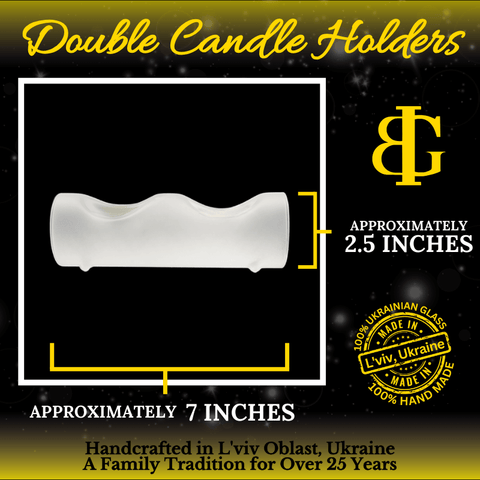 Light Blue Glass Double Candle Holder - White Church Yule Log Style