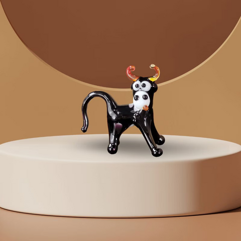 Black Cow Figurine, Mini Glass Murano Quality Lampworking Glass Figurine, Hand Made In Ukraine, A Great Addition To Your Collection